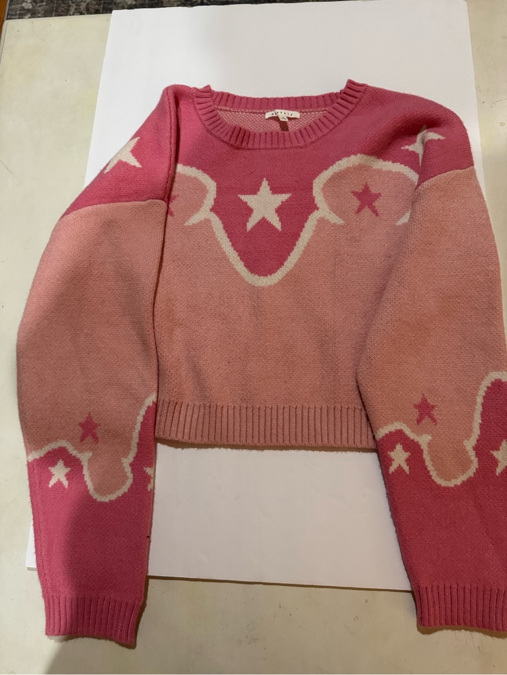 Pink Star Pattern Cropped ladies Sweater